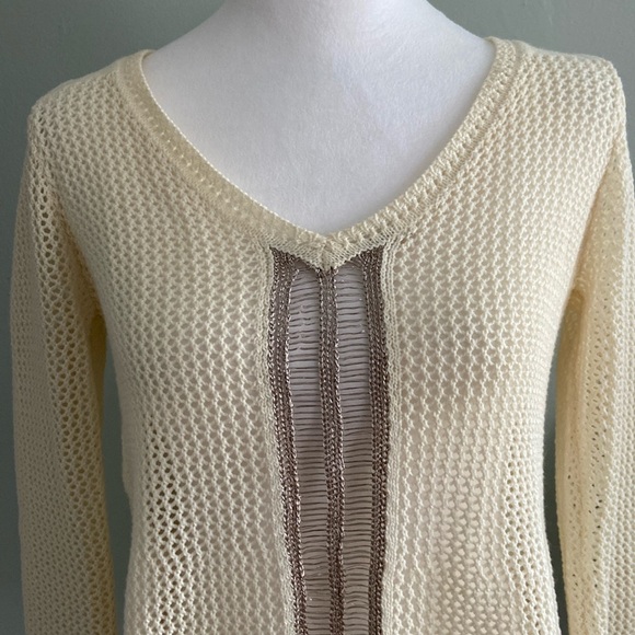 Anthropologie Moth Creamy Colored Open Weave Sweater with Coppery Detail… - Picture 3 of 8